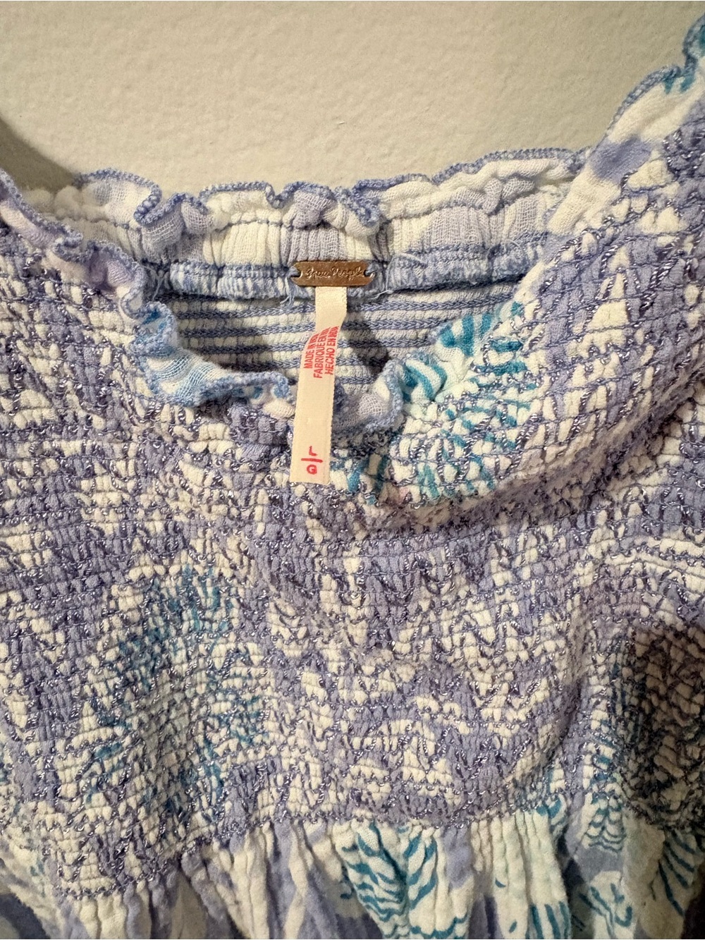 Free People Sweet Nothings  Flowy Blue Floral Smocked Midi Dress SZ L - Picture 4 of 16